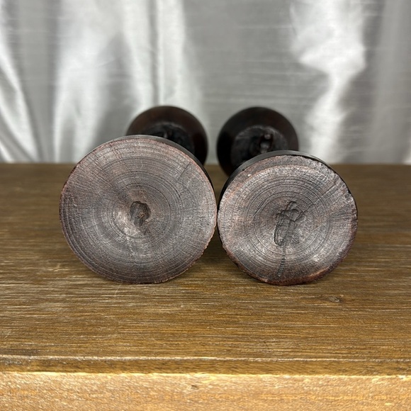 Vintage Art Deco Wooden Giraffe 6” Candle Holder Hand Carved Dark Wood Set of 2 - Picture 6 of 10